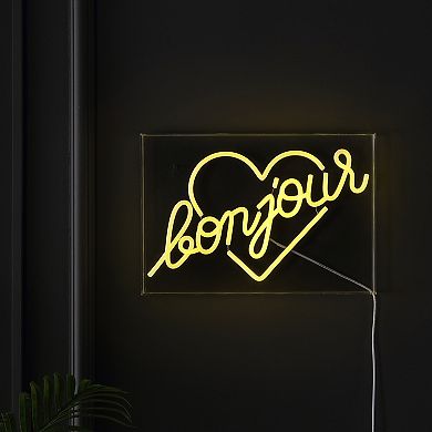 Bonjour Heart Contemporary Glam Acrylic Box USB Operated LED Neon Light