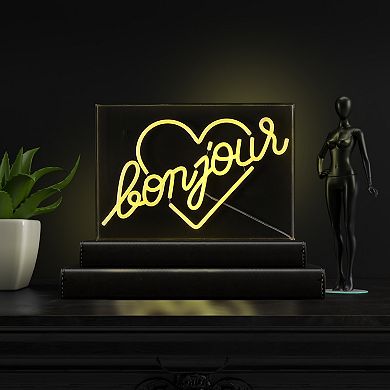 Bonjour Heart Contemporary Glam Acrylic Box USB Operated LED Neon Light