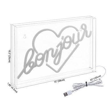 Bonjour Heart Contemporary Glam Acrylic Box USB Operated LED Neon Light