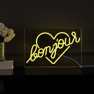 Bonjour Heart Contemporary Glam Acrylic Box USB Operated LED Neon Light