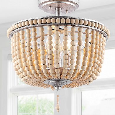 Allie Wood Beaded/metal Led Flush Mount