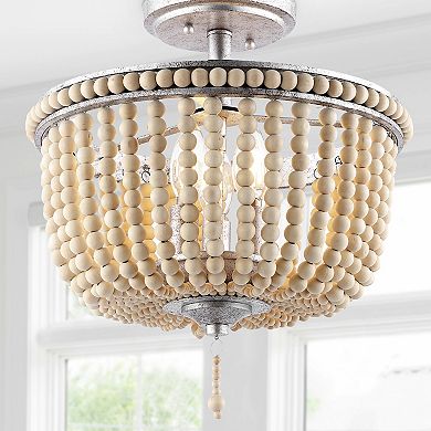 Allie Wood Beaded/metal Led Flush Mount