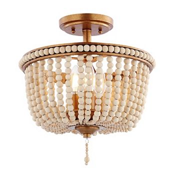 Allie Wood Beaded/metal Led Flush Mount