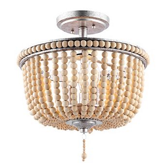 Allie Wood Beaded/metal Led Flush Mount