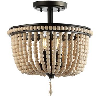 Allie Wood Beaded/metal Led Flush Mount