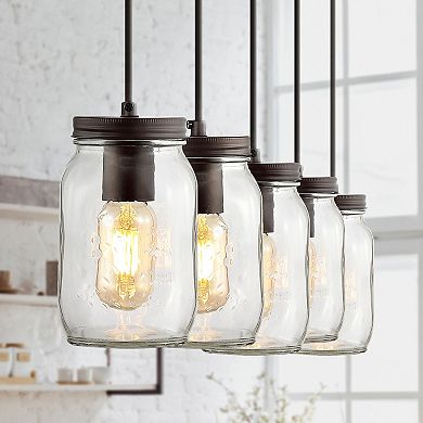 Gaines Farmhouse Industrial Iron Mason Jar LED Pendant