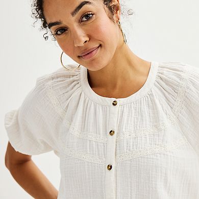 Women's Sonoma Goods For Life® Puff Sleeve Button Down Top