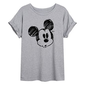 Disney's Mickey Mouse Juniors' Sketch Head Oversized Tee