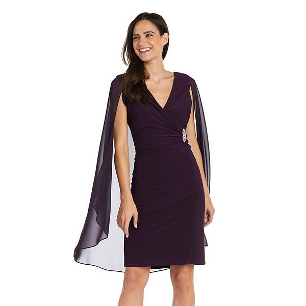 R&M Richards Women's Bell Sleeve Wrap Cocktail Dress With Rhinestone Detail