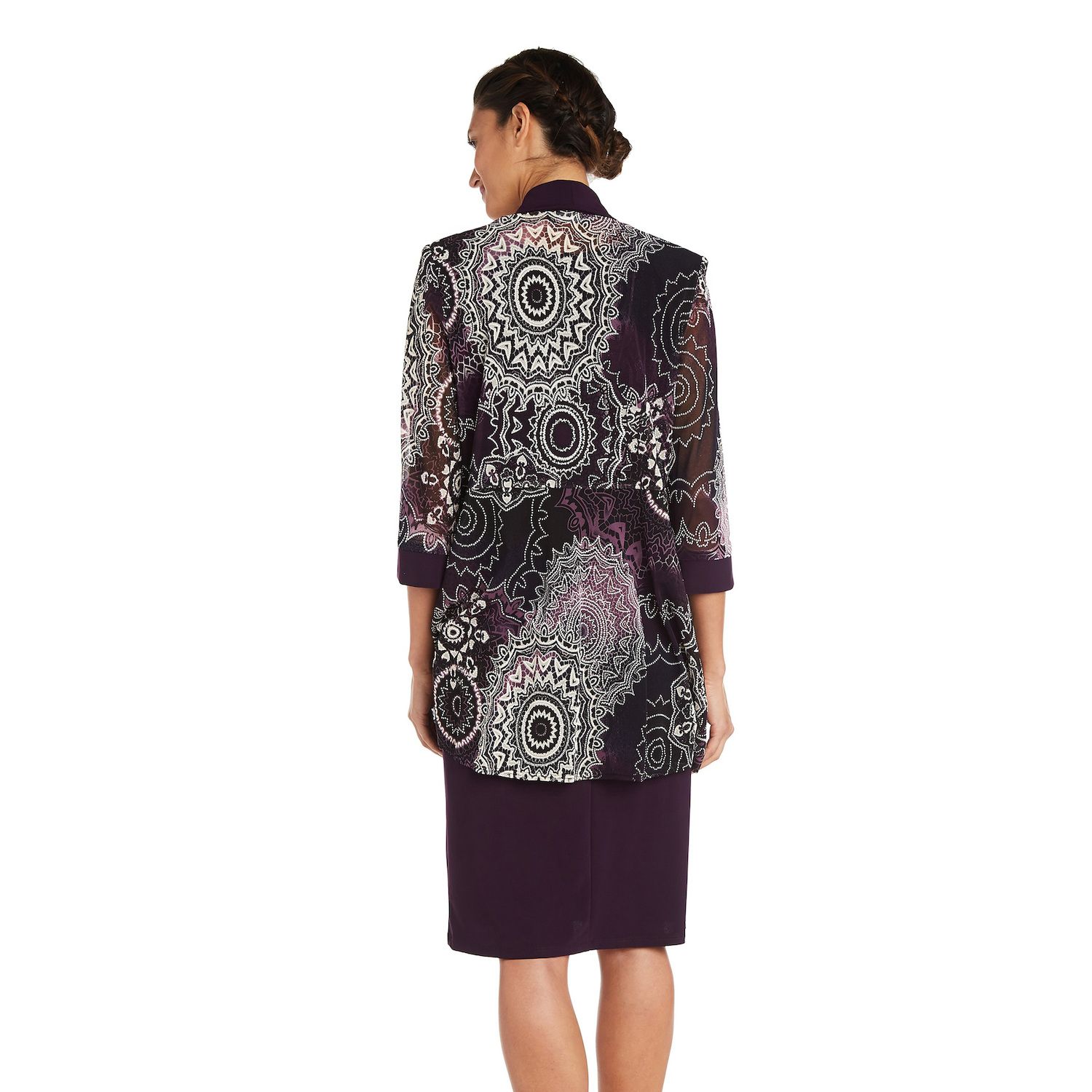 thumbnail interactive-video image 1 of Women's Knee Length Jacket Dress - Mesh Patterned Formal Dress With Lace Jacket, Polyester Spandex Blend 1 of 13
