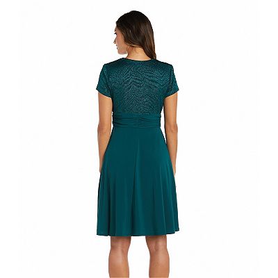 r&m richards short-sleeve faux-wrap dress R&M Richards Short-Sleeve Faux-Wrap Dress Rhinestone Peacock Blue Size 4
