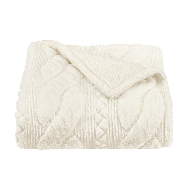 Five Queens Court Caress Cable Texture Reversible Throw Blanket, White