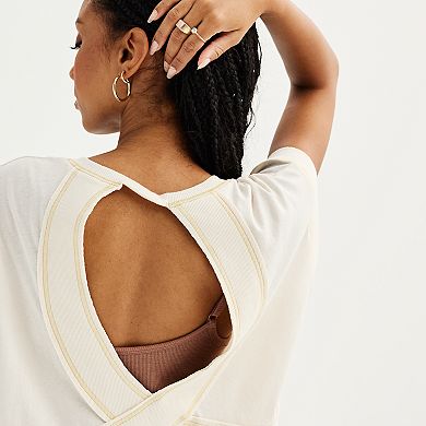 Juniors' SO® Back Cut-Out Raw Edge Tee