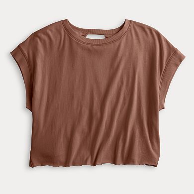 Juniors' SO® Back Cut-Out Raw Edge Tee