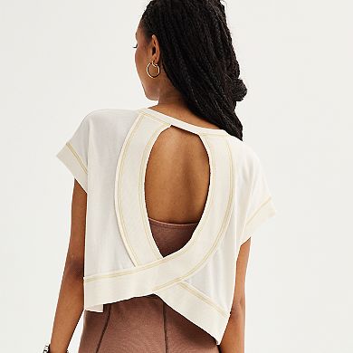 Juniors' SO® Back Cut-Out Raw Edge Tee