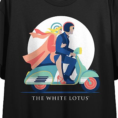 Juniors' White Lotus Couple Scooter Graphic Tee