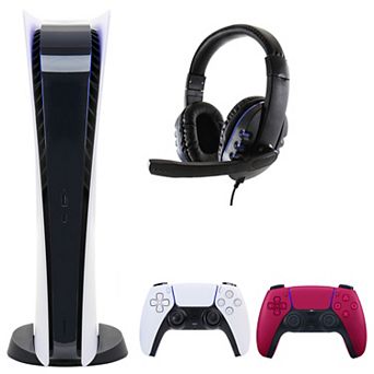 PS5 Digital Console with Extra Red Dualsense Controller and Universal Headset