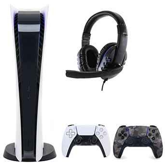 PS5 Digital Console with Extra Gray Camo Dualsense Controller and Universal Headset