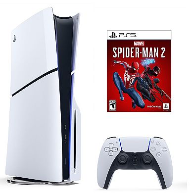 Ps5 Console W/ Extra Purple Dualsense Controller, Spider Man 2, Dual Charging Dock & Silicone Sleeve