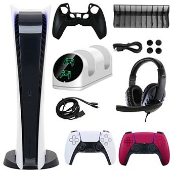 PS5 Digital Console with Extra Red Dualsense Controller and Accessories Kit