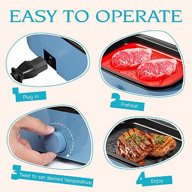 Ventray 12-in-1 Electric Indoor Grill, Non-stick Cooking Surface & Adjustable Temperature