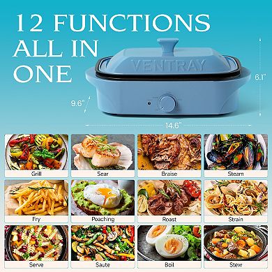 Ventray 12-in-1 Electric Indoor Grill, Non-stick Cooking Surface & Adjustable Temperature