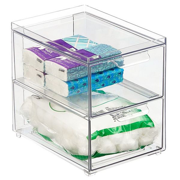 mDesign Clarity 8" x 6" x 7.5" Plastic Stackable 2Drawer Storage Organizer