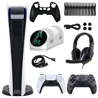 PS5 Digital Console with Extra Gray Camo Dualsense Controller and Accessories Kit