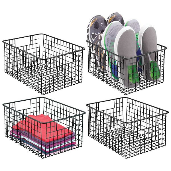 mDesign Metal Wire Closet Organizer Basket with BuiltIn Handles, 4 Pack