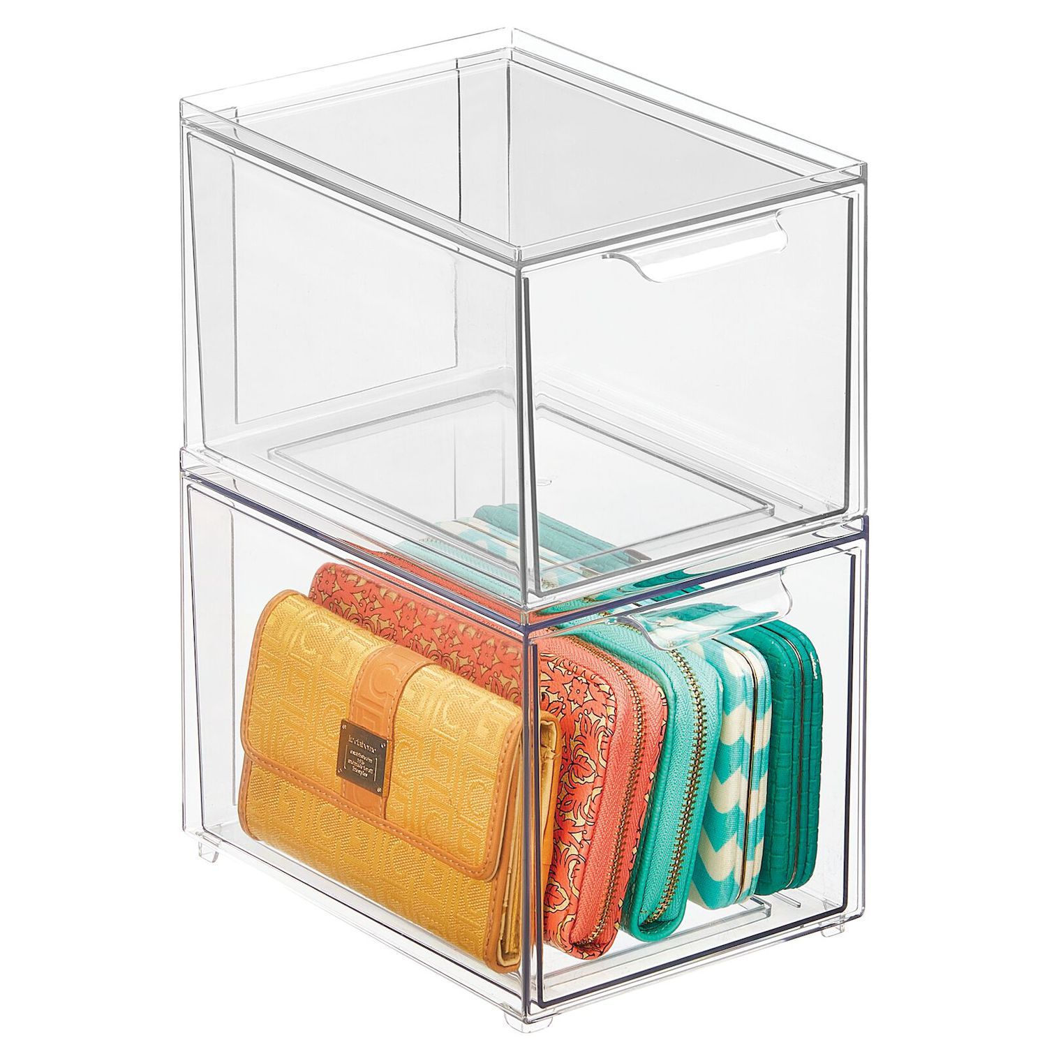 mDesign Plastic 3 Drawer Kitchen Storage Organizer Box, 4 Pack, Clear/Soft  Brass