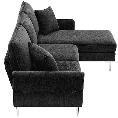 Modern Chenille L-Shaped Sofa Couch with Reversible Chaise Lounge