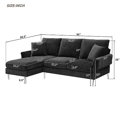 Modern Chenille L-Shaped Sofa Couch with Reversible Chaise Lounge