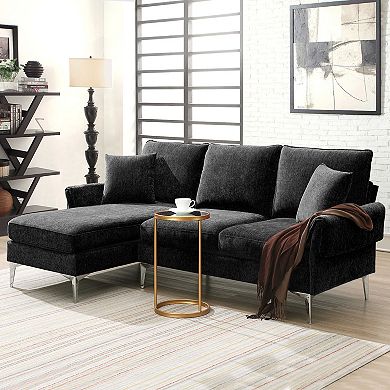 Modern Chenille L-Shaped Sofa Couch with Reversible Chaise Lounge