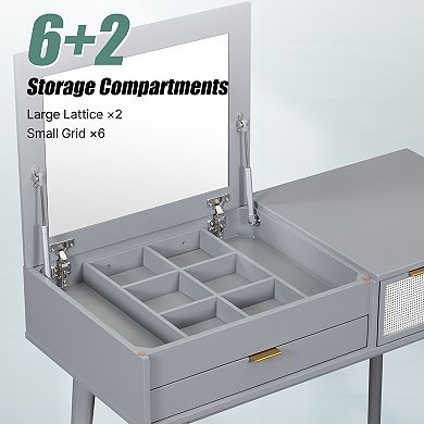 Classic Wood Makeup Vanity Set with Flip-top Mirror and Stool