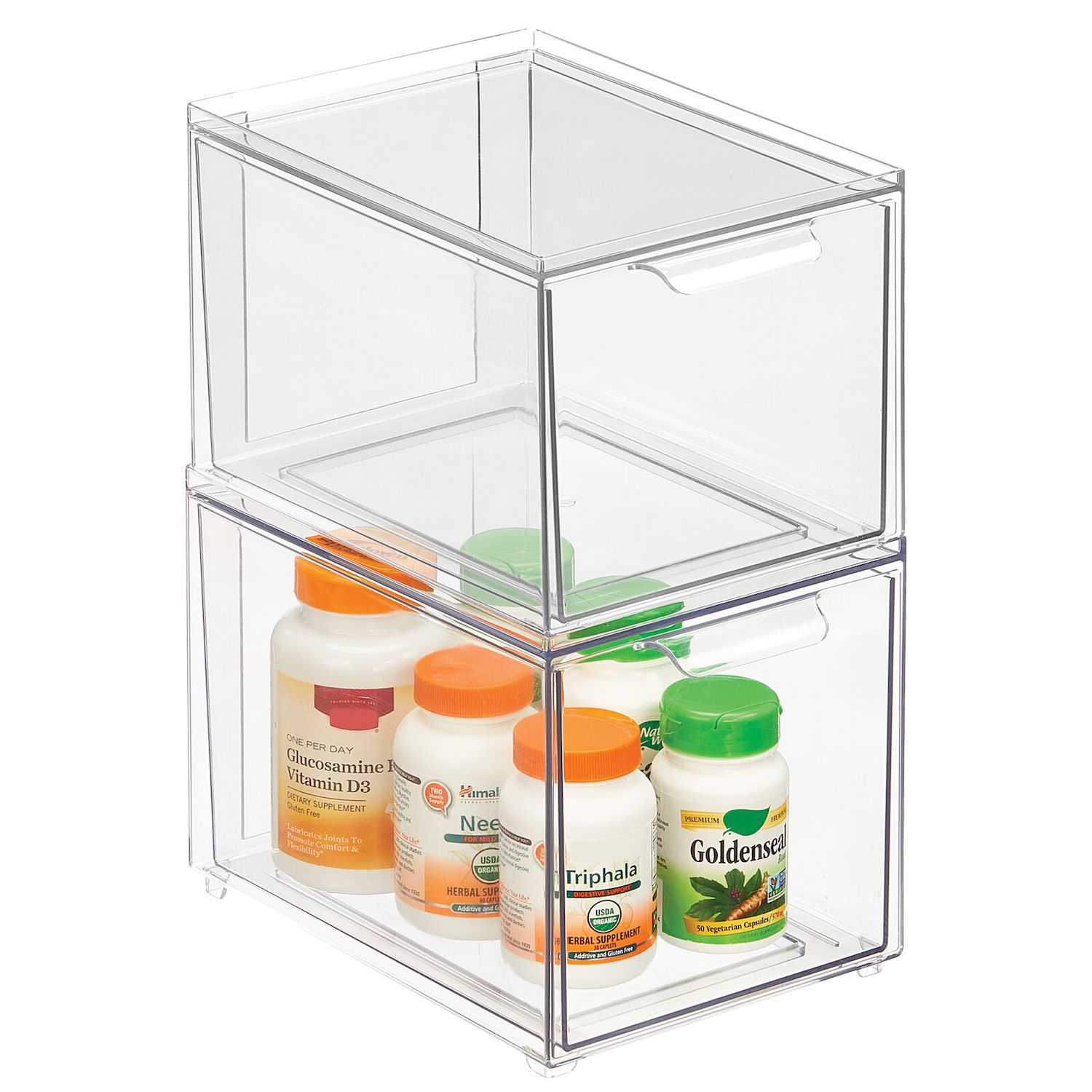 mDesign Clarity Plastic Stackable Bathroom Vanity Storage Organizer with  Drawer - 8 x 6 x 7.5, 2 Pack