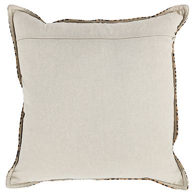 20 X 20 Leather Accent Throw Pillow, Leopard Print Beige Black, Down Insert