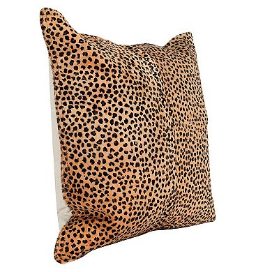 20 X 20 Leather Accent Throw Pillow, Leopard Print Beige Black, Down Insert