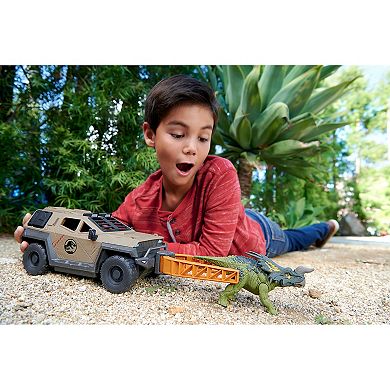 Mattel Jurassic World Truck & Dinosaur Action Figure Toy with Flipping Feature