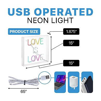 Love Is Love Square Contemporary Glam Acrylic Box USB Operated LED Neon Light