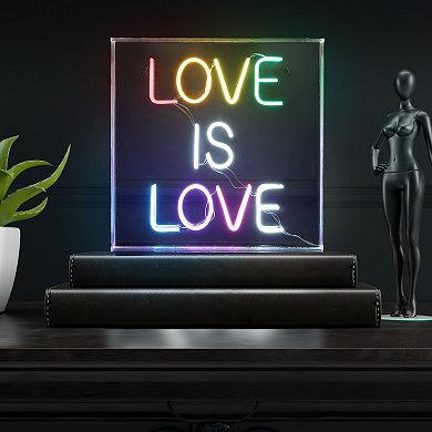 Love Is Love Square Contemporary Glam Acrylic Box USB Operated LED Neon Light