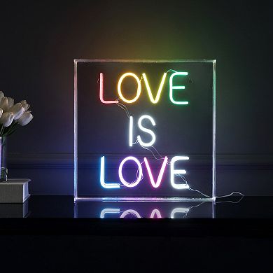 Love Is Love Square Contemporary Glam Acrylic Box USB Operated LED Neon Light