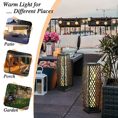 2 Pieces Solar-powered Diamond Wicker Floor Lamps With Auto Led Light