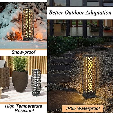 2 Pieces Solar-powered Diamond Wicker Floor Lamps With Auto Led Light