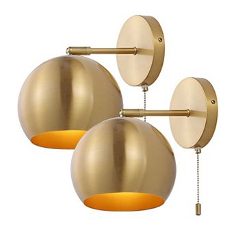 Tierra Modern Midcentury Iron LED Sconce with Pull Chain Switch (Set of 2)