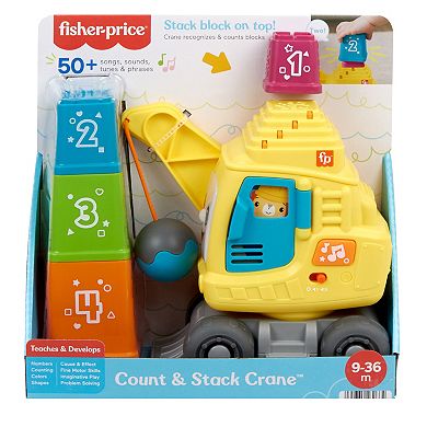 Fisher-Price Count & Stack Crane Baby & Toddler Learning Toy with Blocks, Lights & Sounds