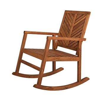 Ned Modern Chevron Back Acacia Wood Patio Outdoor Rocking Chair