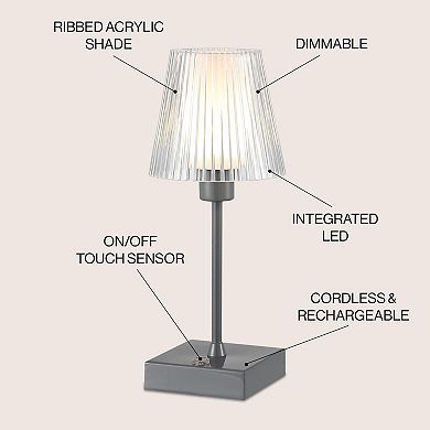 Oscar Modern Industrial Rechargeablecordless Iron/acrylic Integrated Led Table Lamp With Ribbed S
