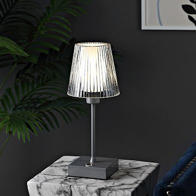 Oscar Modern Industrial Rechargeablecordless Iron/acrylic Integrated Led Table Lamp With Ribbed S