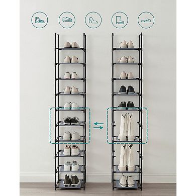 10-Tier Shoe Shelf, Shoe Storage Organizer, Space-Saving, Metal Frame