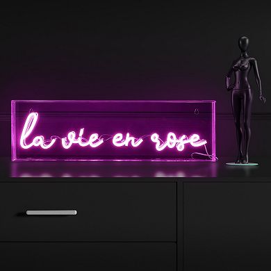 La Vie En Rose Contemporary Glam Acrylic Box USB Operated LED Neon Light